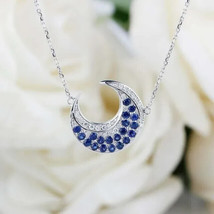 1.20Ct Round Cut Simulated Blue Sapphire &#39;&#39;Moon&#39;&#39; Pendant 14K White Gold Plated - £59.36 GBP