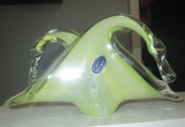 Vintage Murano Glass Double Swan Napkin/Letter Holder Green Yellow W/Sti... - $33.41