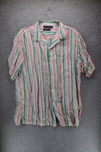 Grant Thomas Mens Button Up Shirt Short Sleeve Stripes Linen Pastel Rain... - £11.67 GBP