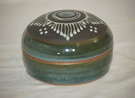 Primitive Stoneware Trinket Ring Box Studio Art Pottery Signed Abstract Designs - £54.43 GBP