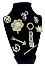 Vintage Brooch Lot Antique Pins Clear Rhinestone Crystal Arrow Star Silv... - €72,10 EUR