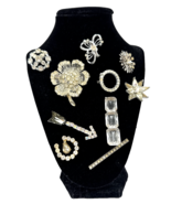 Vintage Brooch Lot Antique Pins Clear Rhinestone Crystal Arrow Star Silv... - €72,10 EUR