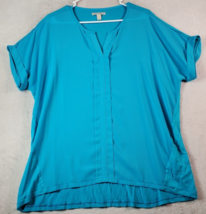 Dana Buchman Blouse Top Women Size Large Blue 100% Polyester Short Sleeve V Neck - £12.94 GBP