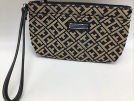 Tommy Hilfiger Wristlet Brown Tan Logo Fabric 8&quot; Womens Wallet Clutch Co... - $17.14