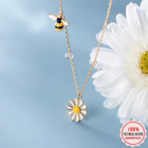 Luxury 18K 925 Sterling Silver Sunflower Bee Pendant Choker (42cm) - £39.95 GBP