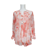 Coral Bay, Tropical Blouse Sz PXL Orange and White Floral Print Roll Tab... - $22.13 CAD
