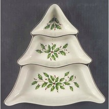 LENOX HOLIDAY Dimension 9 5/8&quot; DIVIDED TREE 3 PART DISH Snack Serving Re... - $9.90