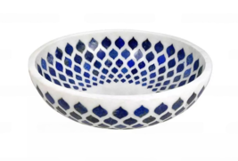 12&quot; Marble Fruit Bowl, Lapis Lazuli Gemstone inlay, Fine Handmade Art Piece - $693.05