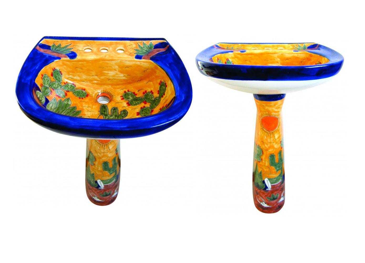 Mexican Talavera Pedestal Sink Handcrafted Ceramic - Rancheros Amarillo - - $899.00