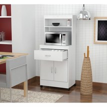White Wood Tall Microwave Cart Kitchen Storage Cabinet Cupboard Pantry Organizer - £264.99 GBP
