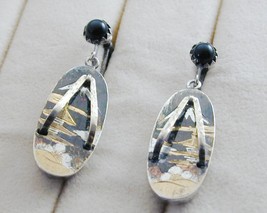 Antique Sterling Damascene Niello Japanese Geta Sandals Dangle Earrings - €26,24 EUR