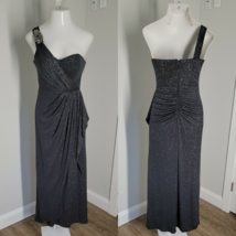 Xscape Formal One Shoulder Dress ~ Gray ~ Glitter ~ Sz 6 ~ Long ~ Lined - £52.71 GBP
