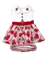 Strawberry Picnic Pink &amp; White Cotton Dress with Matching Leash Sizes XS-XL - €25,74 EUR