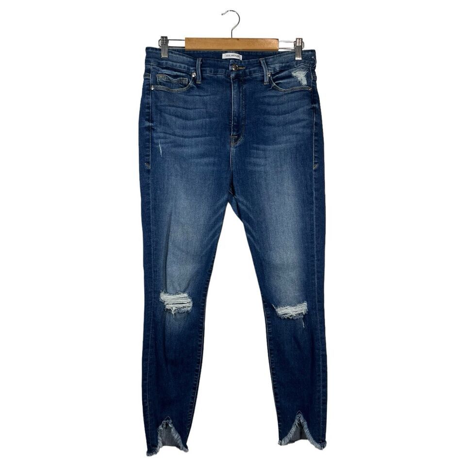 Good American Jeans Womens 16 High Rise Distressed Frayed Hem Medium Was... - $31.67