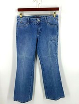 Eddie Bauer Jeans Size 8 Petite Blue Floral Embroidered Flare Leg Denim ... - $24.75