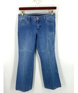 Eddie Bauer Jeans Size 8 Petite Blue Floral Embroidered Flare Leg Denim ... - £19.72 GBP