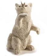 Cat Statue with Gold Butterfly on Nose 11.4&quot; High Poly Resin Cream Textured - £46.38 GBP