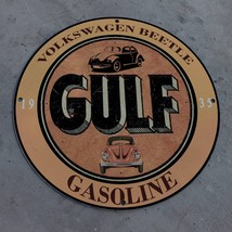 Vintage 1935 Volkswagen Beetle Gulf Gasoline Porcelain Gas & Oil Pump Sign - $125.00