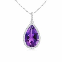 Authenticity Guarantee 
Pear-Shaped Amethyst Halo Pendant with Diamonds in Pl... - £1,914.54 GBP