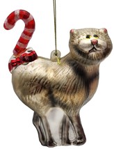 KURT S. ADLER Golden Cat &amp; Candy Cane Tail Christmas Ornament Rare Original Box - £22.02 GBP