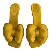 Jeffrey Campbell Heels Women’s 10 Bow Down Big Bow Sandal Yellow Gold Satin - $132.99