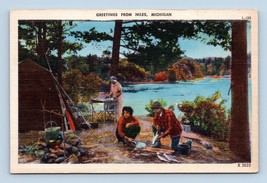 Generic Greetings Camping Scene Niles Michigan MI UNP Linen Postcard F19 - $5.89