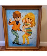 Vintage Lee Print Art Go Go 1960`s Big Eyed Girl &amp; Boy Framed Rare VIBRA... - $149.95