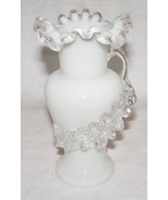 ANT./VINTAGE RARE WHITE OPAQUE+CLEAR GLASS RUFFLE EDGED VASE+APPLIED GLA... - €24,54 EUR