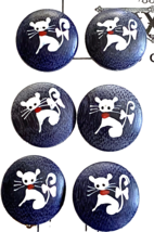 Vintage Buttons 6 Wooden Hand Painted MCM Black White Cats Kittens  3/4"... - $24.95
