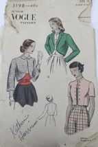 VTG 1940s Sewing Pattern Vogue #3198 Size 15 Bust 33 Hip 37 Bolero Jacket - $16.78