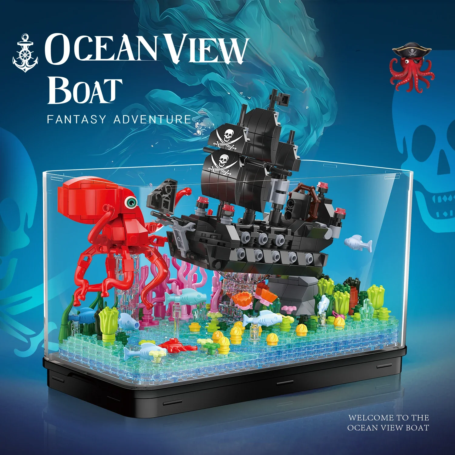 Ocean World Building Blocks Black Pearl Pirate Ship Octopus Seagrass Mini Fish - £51.55 GBP+
