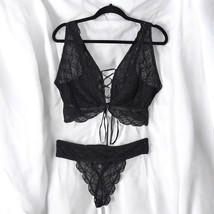 Exposed by Magic Silk Geo Lace Bralette and Thongs Set Women 1X-3X Black NWT - £21.41 GBP