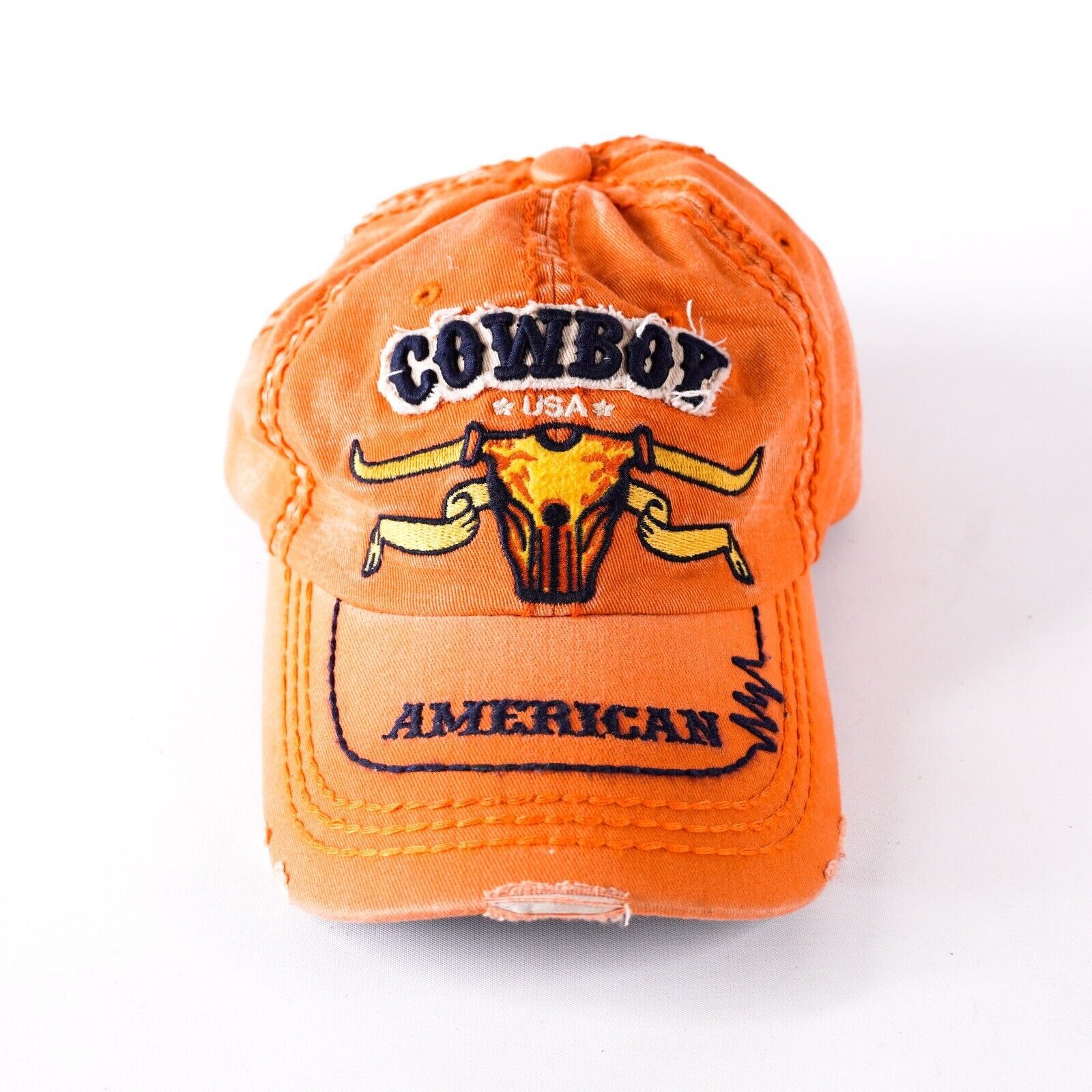 Cowboy USA American Bull Cow Baseball Hat Visor Cap Strapback One Size Orange - $26.18