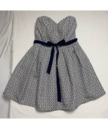 MIAMI Dress Women’s Large Strapless Fit &amp; Flare Mini Navy White Geometri... - $88.11