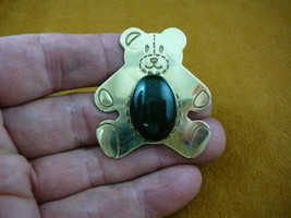 (B-BEAR-502) Teddy bear bears cub Green goldstone brass pin pendant - £20.14 GBP