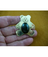 (B-BEAR-502) Teddy bear bears cub Green goldstone brass pin pendant - $34.60 CAD