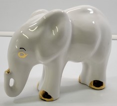 AP) White Gold Tone Glossy Porcelain Elephant Figurine Statue Decor 8&quot; - £15.58 GBP