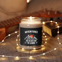 &quot;Adventures&quot; Scented Candle Soy Wax 9oz Custom Art Quote Nature Artwork Label - £21.40 GBP