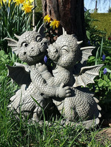 Fiery Romance Hatchling Dragon Lovers Garden Statue Faux Stone Resin Finish 10&quot;H - £39.95 GBP