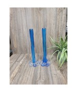 2 Vintage Bud Vase Blue, Twisted Tube Stem, Elephant Base, Art Glass - $69.00