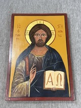 Christ Pantocrator Hand Painted Orthodox Icon on Wood Signed Jesus Relig... - $546.67 CAD