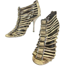 Tory Burch Gladiator Heels Size 6.5 Peep Toe Strappy Buckles Designer Shoes  - £30.15 GBP