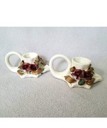 Set 2 Fall Maple Leaf Candle Stick Holder Roses Vintage Ceramic  - £12.97 GBP