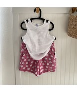 Old Navy Girls White Tank &amp; Pink Daisy Linen Blend Shorts Set XL (14-16) - £19.06 GBP