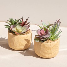 Succulents Plants Artificial, Faux Succulents In Wood Grain Potted,Lifelike - £28.23 GBP