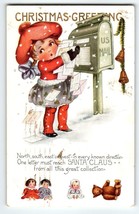 Christmas Postcard Girl Mailing Letters To Santa Claus US Mail Box Whitney 1921 - £11.80 GBP