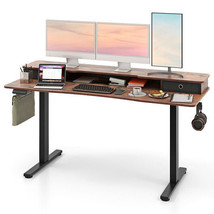 63 Inch x 24 Inch Electric Standing Desk with 2 Drawers-Rustic Brown - $7,461.29 MXN
