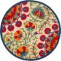 5&#39; Round Red And Ivory Round Floral Indoor Outdoor Area Rug - £136.09 GBP