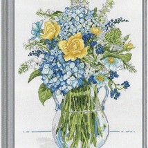 &quot;Floral Harmony Cross Stitch Kit - 14 Count Blue Yellow Design, 10&quot; x 14&quot; - Mult - £54.54 GBP