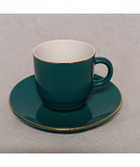 BK Titov Veles Jugoporcelain Demitasse Cup &amp; Saucer Teal Green Gold Rim - $19.95